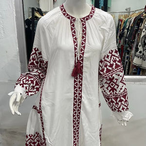 Robe maxi d'été pour femmes Broderie machine Manches courtes Décontractée 100% coton Taille naturelle Tissé Lavable Plage Travail - Product Image 1