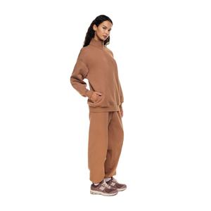 Jersey de manga larga con logotipo personalizado para mujer, jersey básico informal, sudadera lisa con cuello levantado, forro polar de algodón 100%, diseño de marca personalizado - Product Image 6