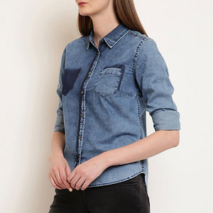 Privé Logo personnalisé étiquette femmes jean pantalon à manches longues nouvel Article jean chemise vêtements de plein air coton fait femmes jean chemise - Product Image 5