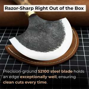 Cuchillo grande de media luna, hoja afilada forjada a mano de acero al carbono endurecido, mango ergonómico, con Funda de cuero, herramienta de cuero - Product Image 2