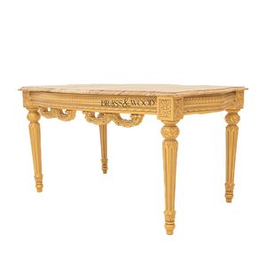 Mesa de Centro Rectangular de Lujo con Tapa de Mármol Ónix Color Miel y Marco de Madera Tallado a Mano en Oro Antiguo para Interiores Clásicos - Product Image 4
