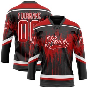 OEM Custom Lace-Up Ice Hockey Jersey with Logo Name and Number 100% Polyester Quick Dry & Anti-Bacterial - Product Image 1