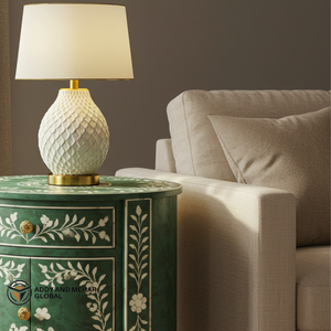 Mesita de noche de madera con incrustaciones de hueso verde de excelente calidad con tres cajones para el hogar disponible al mejor precio de mercado - Product Image 5