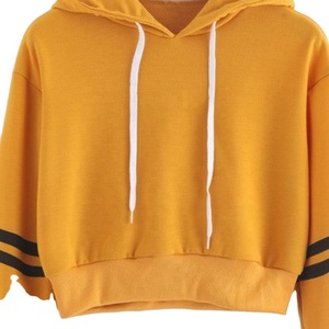 2023 Venta de fábrica mujer crop top Sudadera con capucha calidad 320gsm algodón crop top Heavy Hoodie 500Gsm amarillo teñido negro rayas redondas - Product Image 6