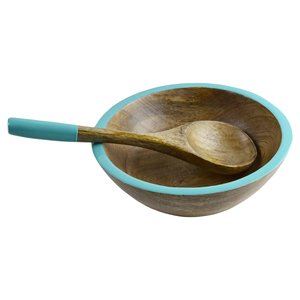 Cuenco de madera con mango para servir alimentos, forma redonda para mesa de comedor, cuencos decorativos para servir ensaladas y sopa con cuchara - Product Image 1