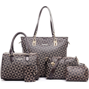 <b>Women</b> Fashion Checked Canvas <b>Bag</b> Set with PU Leather Handles Tote <b>Bag</b> Shoulder <b>Bag</b> Crossbody Wallet Cosmetic Full Set - Product Image 4