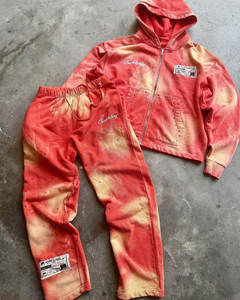 Fabricants de survêtements Patch personnalisé imprimé Sun Faded Zip up Acid Vintage Hoodie Cropped Boxy Graphic Washed Tracksuits of Men - Product Image 1