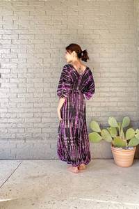 2024 nouveauté été femmes demi-manches col en v cravate teinture caftan robe ceintures naturelles fabricants inde plage vêtements caftan - Product Image 3