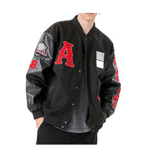 Trendy Woolen Graffiti Varsity Baseball High Street Style avec col rabattu et veste à patch brodé pour homme - Product Image 3