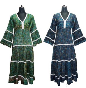 SK Noor ชุดเดรสผ้าไหมส่าหรียาวถึงพื้นสำหรับผู้หญิงแนววินเทจฟรีไซส์มีหลายสี - Product Image 1