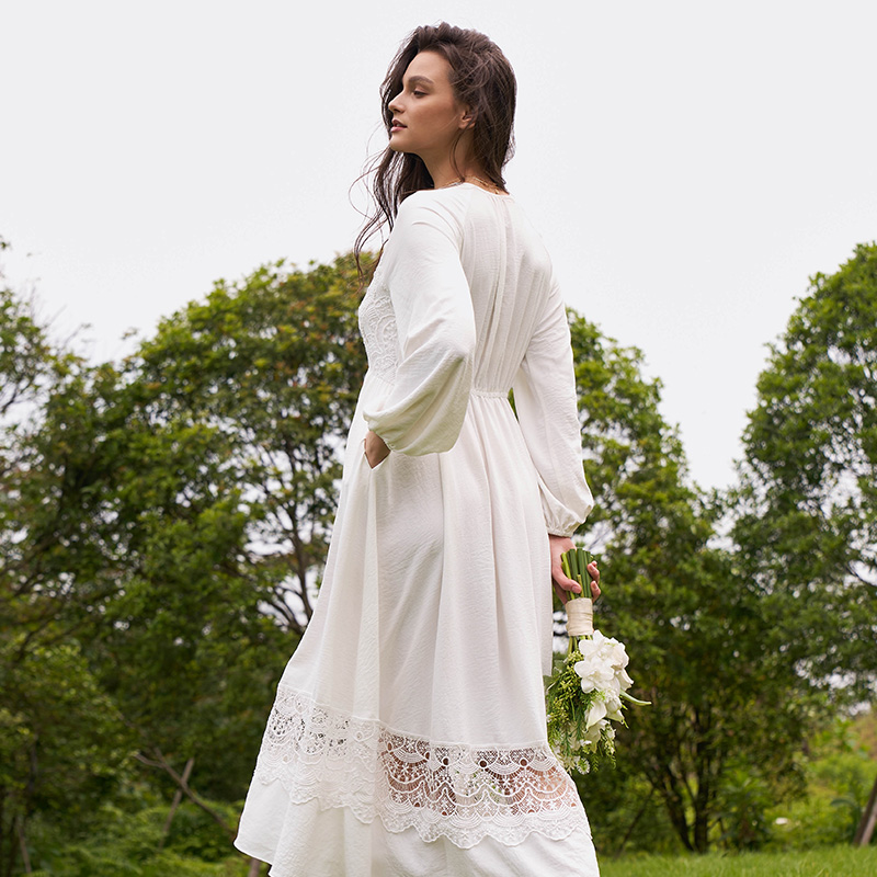 modest graduation dresses Zapaka Women White Dress with Short Sleeves A Line V Neck Boho Lace Long Engagement Party Dress, White / S bridal shower party Emerson Ivory Midi Dress -