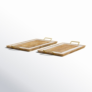 Ensemble de plateaux en bois de luxe de couleur riche en acacia avec une forme rectangulaire élégante et un design unique, idéal pour divertir les invités - Product Image 2