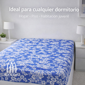 Cubrecolchón Estampado Azul con Cierre en 'L' Antideslizante, Lavable a Máquina, Protector para Colchones de hasta 25 cm de Altura - Product Image 6