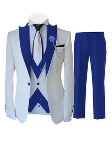 Traje DE BODA formal ajustado de 3 piezas blanco de lujo para hombre hecho a medida con cierre de un solo pecho de talla grande moda de padrino - Product Image 1