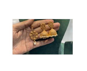 Ensemble de collier plaqué or de qualité supérieure, aspect réel, avec boucles d'oreilles et tikka, pour les mariages, les festivals, collection pour femmes - Product Image 2