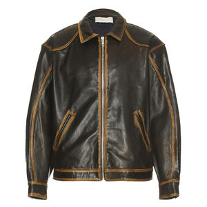 Acket OEM conception personnalisée coupe-vent veste zippée logo personnalisé vintage pour hommes PU support cuir tissu bombardier veste - Product Image 6