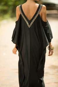 2023 Wholesale Beautiful <b>Summer</b> Plain Dye Rayon Black <b>Kaftan</b> V- Neck Half Sleeves Beach Boho Hippie Comfortable Long <b>Kaftan</b> - Product Image 2