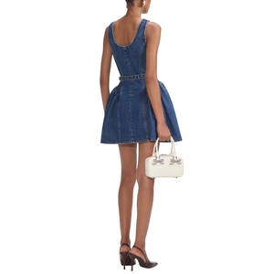 Vestido Mini de Mezclilla Tejida para Mujer, Manga Corta, Casual, Línea A, Transpirable, Elegante, Ajustado, Ropa de Verano - Product Image 2