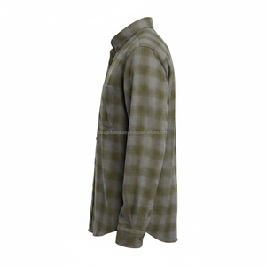 Camisa de Franela a Cuadros Verde Oliva para Hombre, Manga Larga, Cierre de Botones, Informal, de Algodón, con Logotipo Personalizado OEM, Proveedor Mayorista - Product Image 3