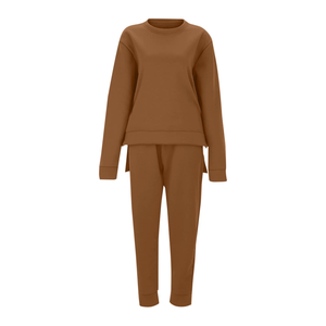 Conjunto de sudaderas y pantalones de chándal para mujer a precio barato al por mayor, conjunto de sudaderas y pantalones de color sólido de temporada de invierno a la moda - Product Image 3