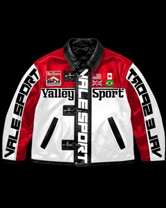 Veste de moto pour homme Valley Sport en PU, rouge et blanc, col rabattable, coupe-vent, style motard, impression par transfert thermique - Product Image 1