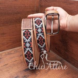 เข็มขัดลูกปัดลายไม้แบบตะวันตกพร้อมหัวเข็มขัดแบบถอดออกได้ออกแบบมาเพื่องานหนักสำหรับผู้ชายผู้หญิง - Product Image 1