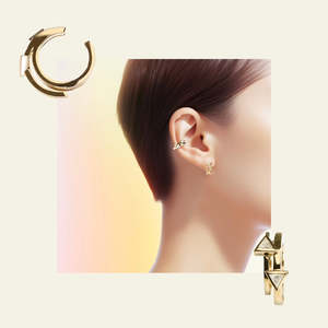 Pendientes de Oreja con Triángulo de Diamantes en Oro de 18K, Pendientes de Oreja Modernos - Product Image 2