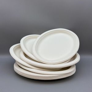 Assiette ronde en bagasse de 9 pouces, résistante à la chaleur, utilisable au micro-ondes, pour un usage unique - Product Image 2