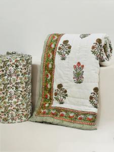 Luxurious Jaipur Hand Block Printed Double <b>bed</b> Cotton <b>Quilt</b> Gadh Floral Pattern cover 100% Cotton Kantha stitched Soft & light - Product Image 3