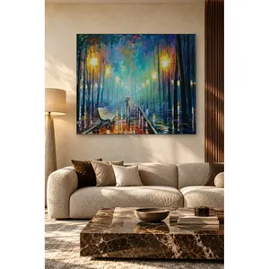 Impression sur toile : Couple Fida avec parapluie dans un parc pluvieux avec lanternes - Product Image 2