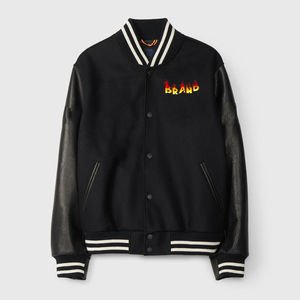 Veste universitaire en laine 100% coton de haute qualité à manches en cuir avec logo brodé personnalisé veste universitaire Hip Hop pour hommes - Product Image 6
