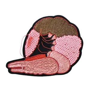 Unique Collection of Pink Color Bullion Kora Made Shrimp 25cm Large Beaded Patches for Clothing & Accessories