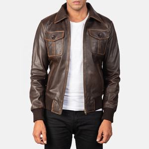 Chaqueta de cuero tipo bomber marrón para hombre, chaqueta de cuero de oveja personalizada para hombre, chaqueta de cuero acolchada, ideal para el invierno, chaqueta para hombre - Product Image 1
