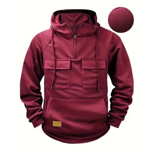 2026 New Trendy Casual <b>Hoodie</b> with Cargo Pockets Premium Quality Comfortable Durable Half Zipper Style Perfect <b>for</b> Outdoor Wear - Product Image 6
