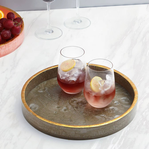 Round Pearl Pink Resin <b>Tray</b> with Curved Gold Rim Design in Swirl Pattern Luxury Decorative <b>Tray</b> for Home and <b>Office</b> - Product Image 2