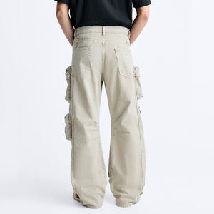 Jeans cargo décontractés pour hommes avec logo personnalisé, noir, avec poches, taille plus, jeans utilitaires, prix de gros - Product Image 2