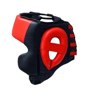 Protège-têtes de kickboxing professionnel en cuir PU Patchwork noir et rouge avec logo personnalisé de dernière conception - Product Image 5