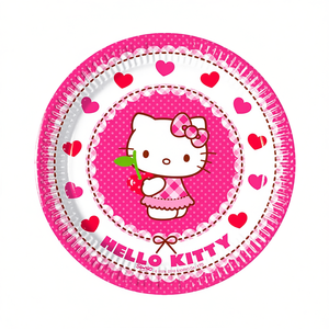 Assiettes rondes jetables en papier Hello Kitty pour enfants, 19,5 cm, décorations de fête, 6 pièces - Product Image 2