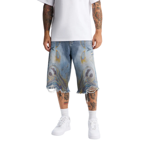 Pantalones Cortos de Mezclilla Azules Vintage para Hombre, Estilo Cargo, Desgastados, Transpirables, con Dobladillo Deshilachado, Casuales, de Moda Urbana, de Algodón para Verano - Product Image 1