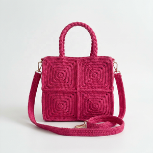 Bolso de Mano Cuadrado de Rafia con Patrón Geométrico, Estilo Bohemio, Bolso Tote para Mujer con Correa Extraíble, Ecológico, para Uso Diario - Product Image 3