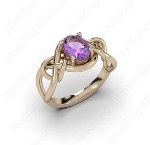 Anillo de Compromiso de Plata de Ley 925 con Amatista en Engaste de Bisel, Certificado IEC Cristiano, de Lujo para Mujer, para Fiesta de Compromiso o Aniversario - Product Image 1