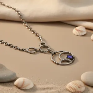 Collier élégant pour femme en argent 925, saphir bleu, plaqué or rhodié, chaînes classiques tendance pour fiançailles, mariage, platine principal - Product Image 3
