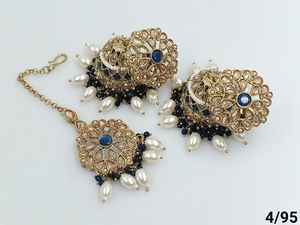 <b>INDIAN</b> WHOLESALE LATEST DESIGN CHANDELIER and ARTIFICAL EARRINGS WITH PEARL and MANGTIKKA <b>SET</b> for WOMEN and GIRLS - Product Image 2