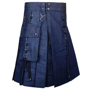 Denim Utility Kilt for Men Handmade Gothic <b>Steampunk</b> Cargo <b>Skirt</b> Festival <b>Skirt</b> Adjustable Modern Kilt - Product Image 4