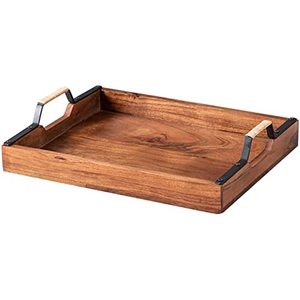 Bandeja de metal de madera personalizada más vendida para servir bandeja de madera hecha a mano diseño de metal elegante para candelabros farolillos vela - Product Image 1