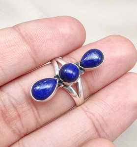 <b>Lapis</b> <b>Lazuli</b> Sterling Silver <b>Ring</b> Triple Stone Oval Cut IGI Certified Boho Handmade Jewelry Elegant Gift for Women - Product Image 6