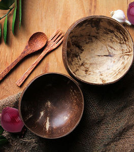 Bols de noix de coco avec cuillère Bol sculpté rond décoratif en bois de manguier pour décoration Bol de pièce maîtresse pour table (10 "X 10" X 2.5 ") - Product Image 3