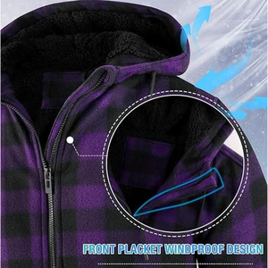 Warm Solid Knitted <b>Hoodie</b> Jacket for Men in Purple Black Cozy <b>Quilted</b> Design Windproof Eco-Friendly Crafted Soft Spandex/Cotton - Product Image 3