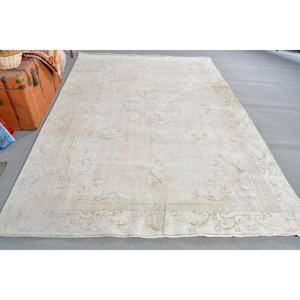 Grand tapis turc de 6,46 x 9,2 pieds, tapis vintage, tapis en laine Ikat blanc et gris - Product Image 1