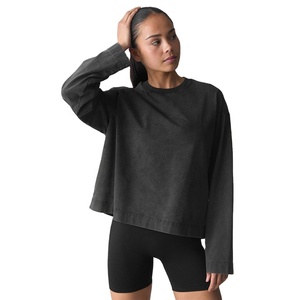 Camiseta de manga larga con cuello redondo y logotipo personalizado para mujer, ropa informal, transpirable y agradable a la piel, Sudadera negra holgada - Product Image 3